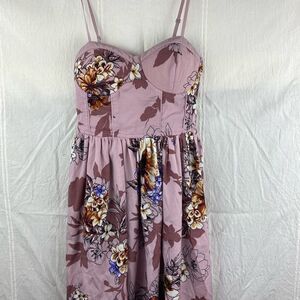 Band of Gypsies Bustier Corset Smocked Blush Floral Skater Peplum Mini Dress S